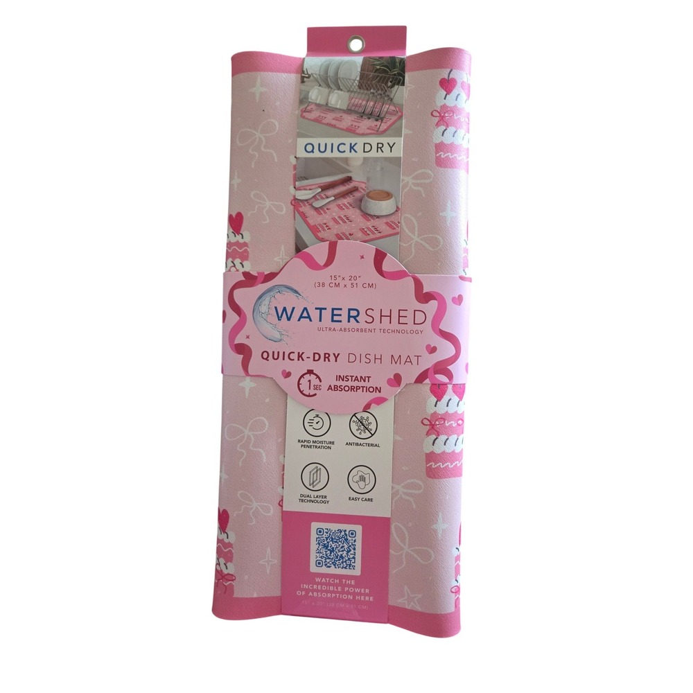 Watershed Quick-Dry Dish Mat Pink Cake Heart Cherry Ultra-Absorbent 15x20 NEW